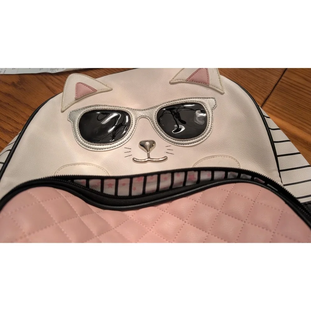 Luv Betsey Johnson Girl's School Backpack Cat Theme White & Pink Kitty Bag